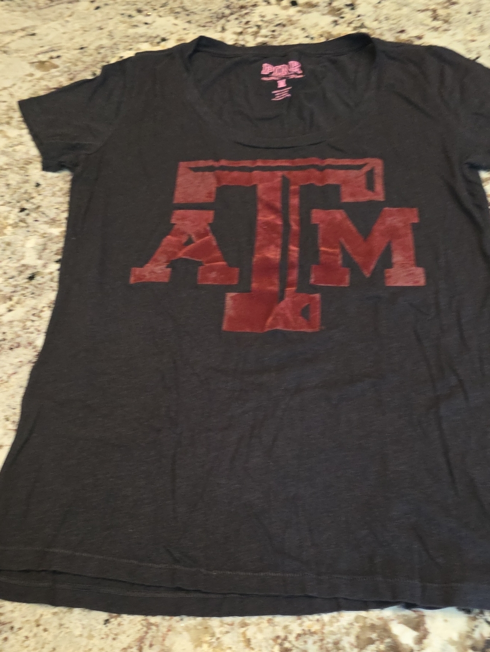 PINK Victoria's Secret Black Tee with Maroon TexasA&M Logo Size M